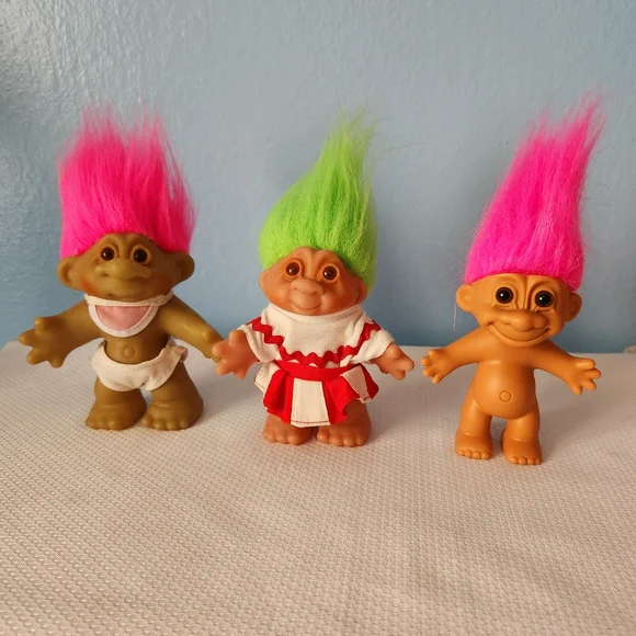 Vintage Thomas Dam Troll Dolls and One Russ Pink Green Hair 80s 90s - Picture 7 of 7